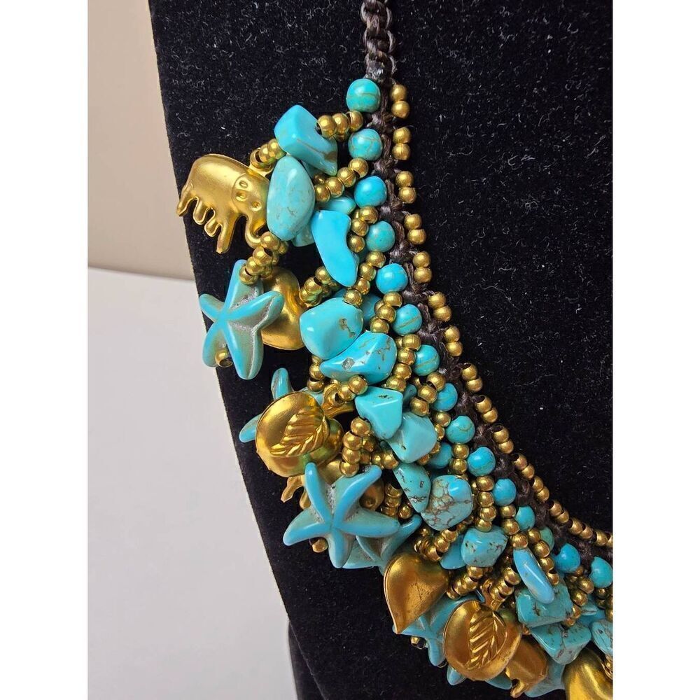 Necklace-collar style- turquoise, charms - Picture 5 of 7